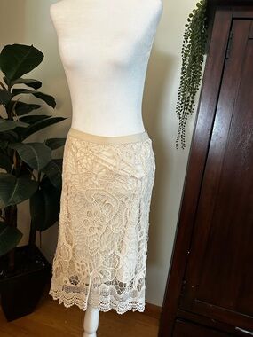 Kenar Cream Lace Midi Skirt